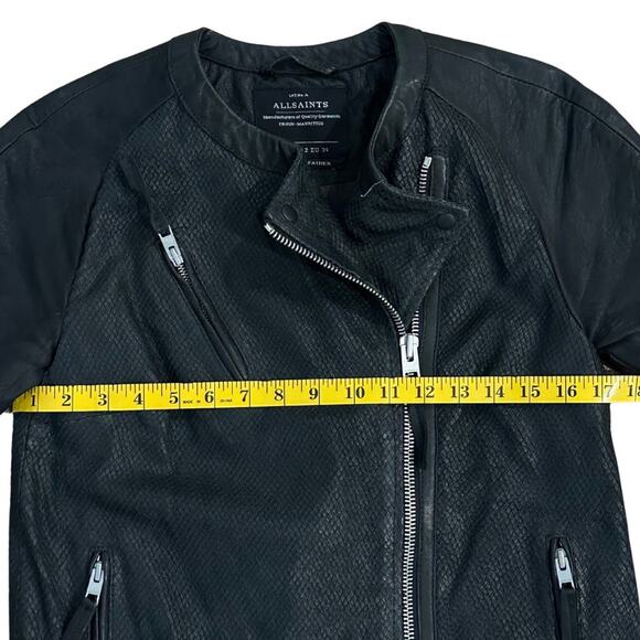 ALLSAINTS Short-Sleeve Moto Zip Front Leather Jacket I 2 - Picture 5 of 8